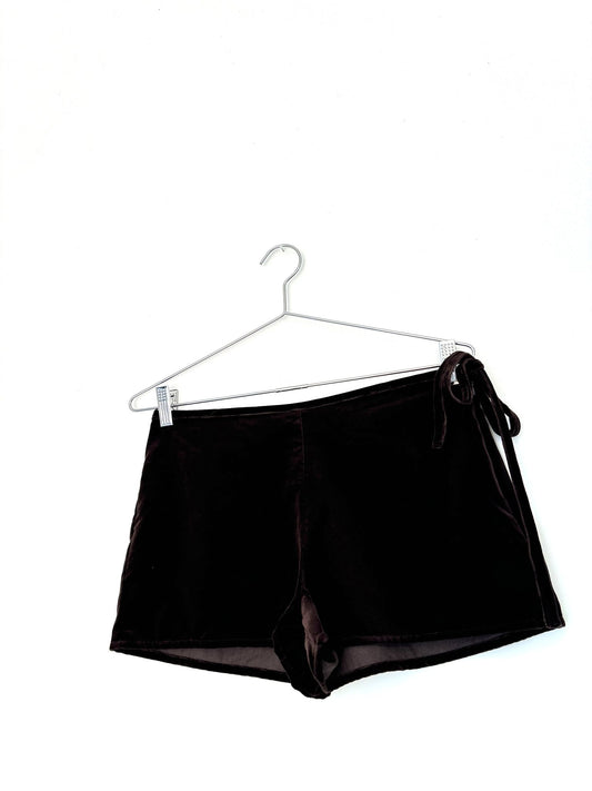 BROWN VELVET MICRO SHORTS