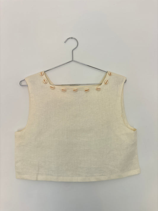 LINEN CROP TOP WITH SHELL DETAIL